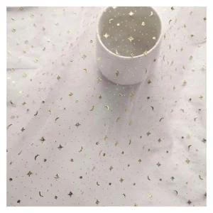 2024 Novel Design Tulle Golden 3D Star Moon Dot Glittering Tulle Fabric for Baby Garment 20 Yards MOQ - 100% Polyester, 60...