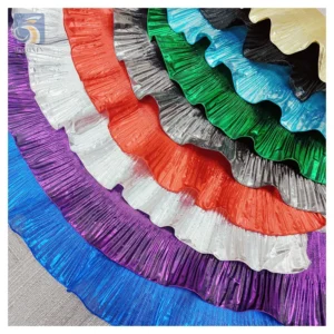 2024 Novel Zhongda Designer Fabric Transparent Poly Wave Design Ruffle Pleated Organza Fabric by the Yards - 100% Polyester...