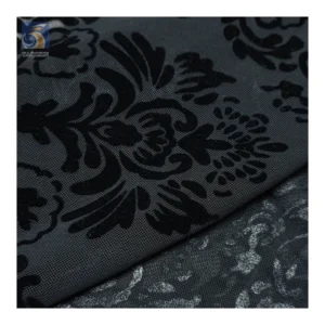 2024 Sexy Lingerie Custom Black Flocking Pattern Mesh Fabric 4-Way Stretch Power Mesh Fabric with Flocked - 100% Polyester...