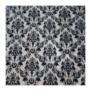 2024 Sexy Lingerie Custom Black Flocking Pattern Mesh Fabric 4-Way Stretch Power Mesh Fabric with Flocked - 100% Polyester...