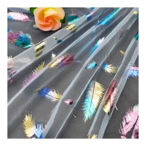 2025 Colorful Digital Printed Tulle Fabric Feather Pattern Mesh Tulle Fabric Dress Fabric - 100% Polyester, 30 gsm, 57, 58"...