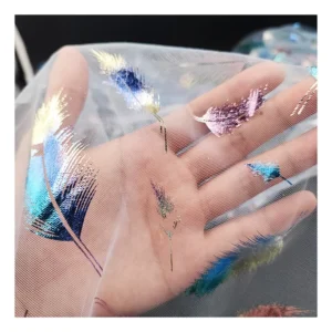 2025 Colorful Digital Printed Tulle Fabric Feather Pattern Mesh Tulle Fabric Dress Fabric - 100% Polyester, 30 gsm, 57, 58"...