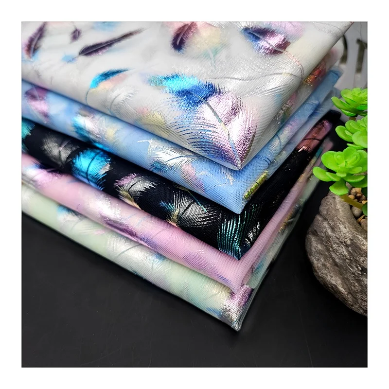 2025 Colorful Digital Printed Tulle Fabric Feather Pattern Mesh Tulle Fabric Dress Fabric - 100% Polyester, 30 gsm, 57, 58"...