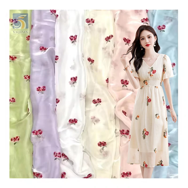 2025 French Fancy Design Embroidery Organza Fabric Soft Polyester Organza Embroidered Floral Fabric - 100% Polyester, 80...