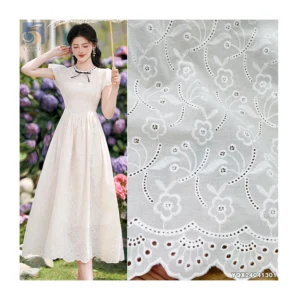 2025 Hollow Water Soluble White Cotton Lace Fabrics Floral Embroidered 100% Cotton Embroidery Lace Fabric - 100% Cotton, 300...