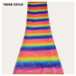 2025 Independence Day Latest 100% Polyester Digital Print Gradient Tulle Fabric With Shiny Glitter Dots - 100% Polyester, 60...