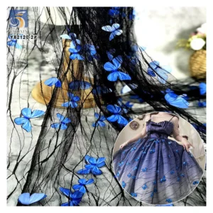2025 Lace Butterfly 3D Embroidery Lace Fabric Tulle Summer Children's Dresses Headdress Diy Butterfly Mesh Fabric - 100%...
