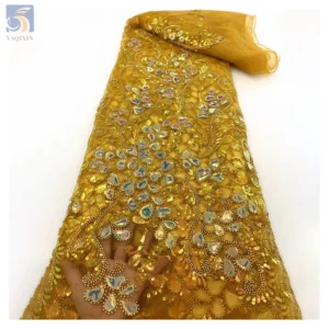 2025 Latest Textile Colorful Crystal Sequins Luxury Lace Fabric Expensive Lace Fabric for Women Wedding Dress for Party...