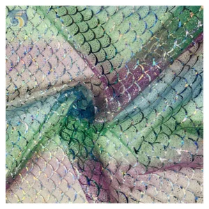 2025 Novel Tulle Rainbow Print Tulle Mesh Fabric Shiny Colored Fish Scale Design Romantic Fancy Tulle Fabric - 100%...
