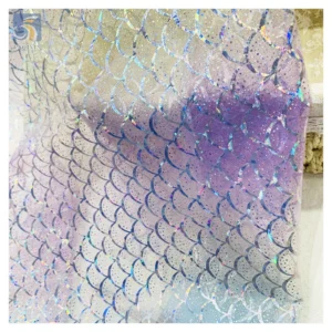 2025 Novel Tulle Rainbow Print Tulle Mesh Fabric Shiny Colored Fish Scale Design Romantic Fancy Tulle Fabric - 100%...