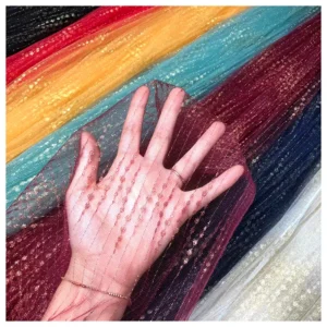 2026 Latest Tulle Mesh Fabric for Wedding Bridal Foil Printing Dot Golden Glitter Flash 100 Polyester Tulle Fabric - 100%...
