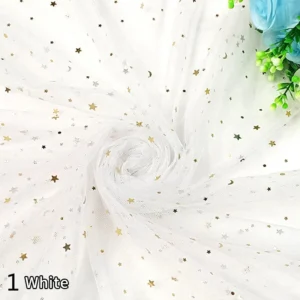 2026 New Gold Star Sequin Net Tulle Fabric Star Moon Sequins 36A Tulle Mesh Fabric for Dress - 100% Polyester, 60 gsm, 160...