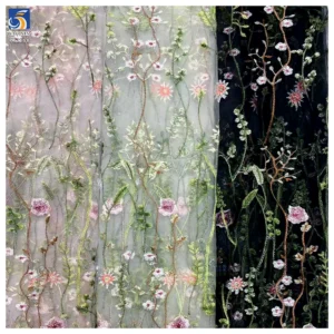 3D Embroidered Floral Wedding Veil Gown Lace Fabric Muslim Abaya Dubai Laces Embroidery Lace Fabric - 100% Polyester, 300...