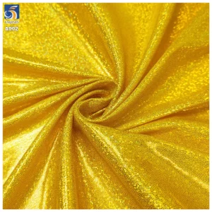A002-2 Customized Polyester Spandex Golden Foil Laser Glitter Shiny Stretch Lurex Knitted Fabric for Party Dresses...