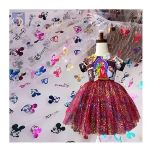 American Amusement Park Design Fabric Polyester Colorful Foil Printed Mickey Mouse Tulle Fabric for Girl Skirt - 100%...
