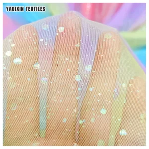 BY22001 Factory Cheap Price Poly Blend Iridescent Dot Glitter Print Tulle Fabric Wedding Stage Decoration Fabric - 100%...