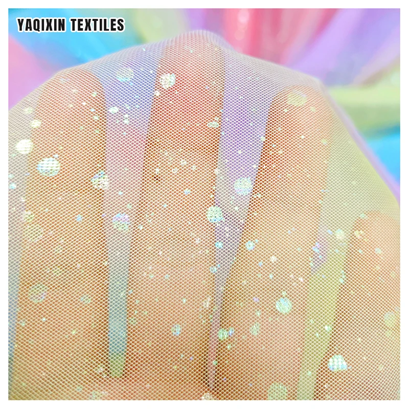 BY22001 Factory Cheap Price Poly Blend Iridescent Dot Glitter Print Tulle Fabric Wedding Stage Decoration Fabric - 100%...