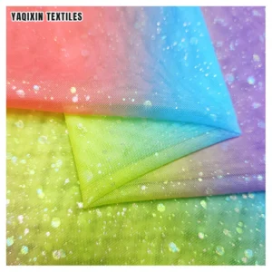 BY22001 Factory Cheap Price Poly Blend Iridescent Dot Glitter Print Tulle Fabric Wedding Stage Decoration Fabric - 100%...