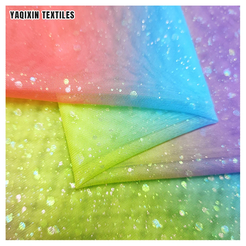 BY22001 Factory Cheap Price Poly Blend Iridescent Dot Glitter Print Tulle Fabric Wedding Stage Decoration Fabric - 100%...