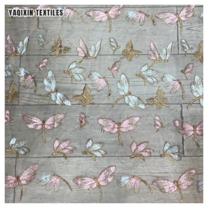 Beautiful Dragonfly Pattern Sequin Tulle Embroidery Fabric Dress 100% Polyester Mesh Sequins French Lace Fabric - 100%...