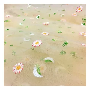 Beautiful Soft Floral Sunflowers Tulle Embroidered Fabric Lace Mesh Embroidered Fabric for Summer Dress - 100% Polyester, 60...
