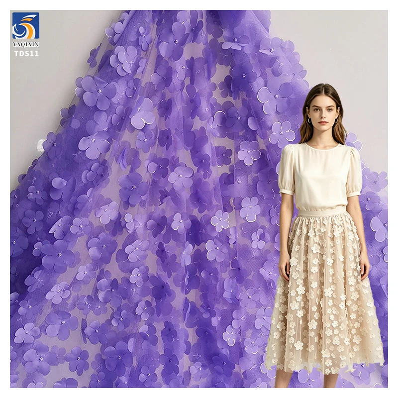 Beautiful Women 3D Embroidery Lace Fabric Floral Tulle Embroidered Fabric for Fashion Skirt - 100% Polyester, 180 g, 152 CM...