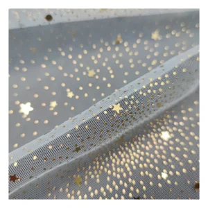Bling Bling Sparkle Gold Star Moon Glitter Sequins Tulle Lace Fabric Wedding Tulle Dress Fabric Clothing - 100% Polyester...