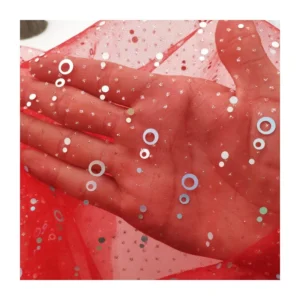 Blue Polyester Tulle Mesh Fabric Round Metal Sequin Mesh Tulle Sequin Fabric - 100% Polyester, 40 gsm, 142 CM, Mesh, Knitted...