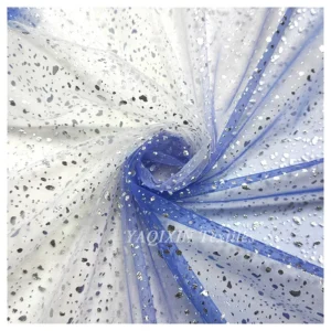 Blue White Ombre Tulle Mesh Knitted Digital Print Poly Fabric with Silver Glitter Dots Fabric Baby Girl Dress Skirt Fabric...