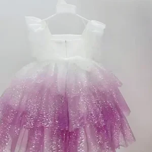 Blue White Ombre Tulle Mesh Knitted Digital Print Poly Fabric with Silver Glitter Dots Fabric Baby Girl Dress Skirt Fabric...