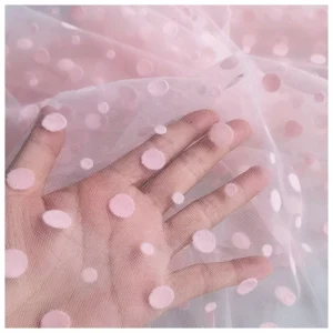 Brown Soft Swiss Dot Flocking Mesh Tulle Fabric Fashion Clothing Dress Fabric for Women - Mesh Fabric, American High Density...