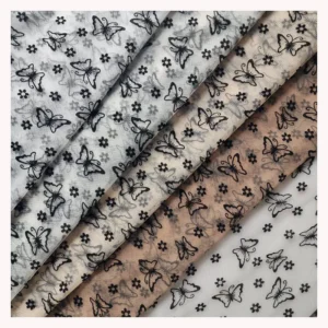 Butterfly Flower Flocking Printed Voile Tulle Fabric Black Velvet Flocked Mesh Lace Fabric for Women Dress - 100% Polyester...