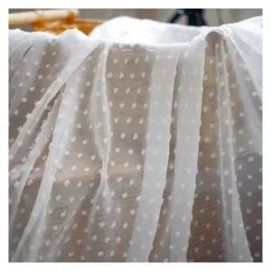 CF001-1 China Wholesale Chiffon Fabric White Pure 100% Polyester Soft Jacquard Dots Chiffon Fabric - 100% Polyester, 90 gsm...