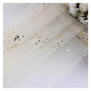 CP11 Shiny Glitter Silver Foil Dots Print Tulle Silver Glitter Sequins Mesh Tulle Fabric for Weeding - 100% Polyester, 60...