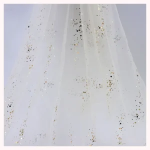 CP11 Shiny Glitter Silver Foil Dots Print Tulle Silver Glitter Sequins Mesh Tulle Fabric for Weeding - 100% Polyester, 60...