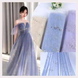 CP11 Shiny Glitter Silver Foil Dots Print Tulle Silver Glitter Sequins Mesh Tulle Fabric for Weeding - 100% Polyester, 60...