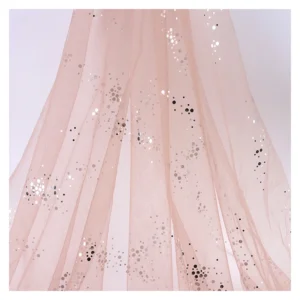 CP11 Shiny Glitter Silver Foil Dots Print Tulle Silver Glitter Sequins Mesh Tulle Fabric for Weeding - 100% Polyester, 60...