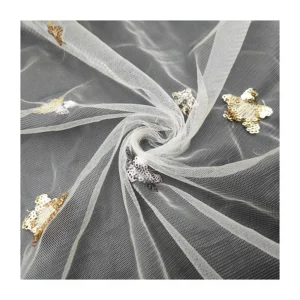 CP13 Beautiful Gold/Silver Sparkling Sequins Stars Tulle Lace Fabric for Prom/Wedding Gowns - Polyester, 100 gsm, 160 CM...