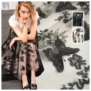 CXT004-2 High End Embroidery Fabric 100% Polyester Tulle Lace 3D Large Butterfly Embroidery Fabric - 100% Polyester, Tulle...