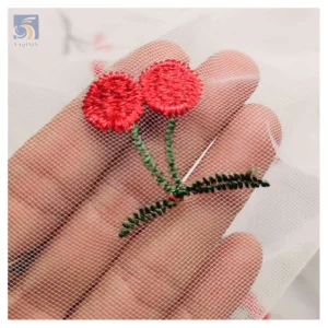 Cheap Competitive Wholesale Price Embroidery Lace Fabric Red Cherry Embroidery Tulle Mesh Fabric for Children - 100%...
