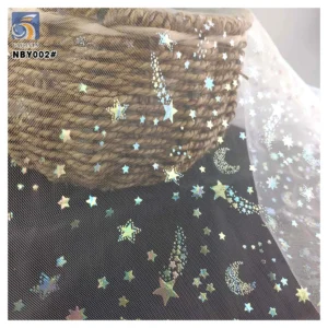 Cheap Flash Silver Foil Star Print Tulle Fabric Lace American Wedding Tulle Fabric Girls Tutu Dress Fabric - 100% Polyester...
