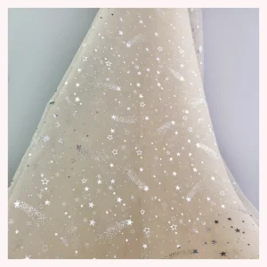 Cheap Flash Silver Foil Star Print Tulle Fabric Lace American Wedding Tulle Fabric Girls Tutu Dress Fabric - 100% Polyester...