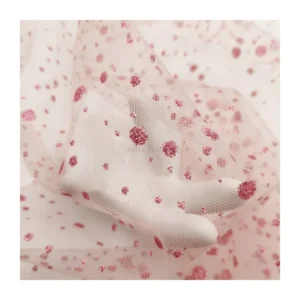 Cheap Pink Sparkle Glitter Tulle Polka Dot Glitter Tulle Mesh Fabric - 100% Polyester, 21 gsm, 155 CM, Mesh, Knitted...