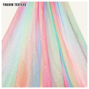 Cheap Price Digital Print Tulle Fabric Wholesale 100%Polyester Rainbow Gradient Ombre Mesh Fabric with Glitter - 100%...