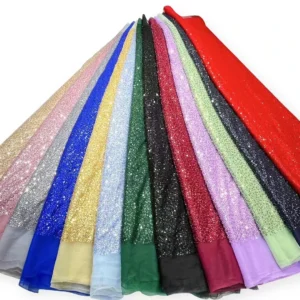 Cheapest Price Bead Pearl Lace Sequin Fabric Shiny Glitter Sequins Embroidery 3D Beaded Tulle Lace Fabric - Polyester...