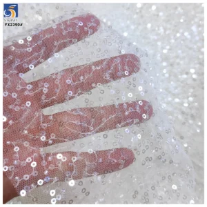 Cheapest Price Bead Pearl Lace Sequin Fabric Shiny Glitter Sequins Embroidery 3D Beaded Tulle Lace Fabric - Polyester...