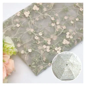 China Custom Embroidered Tulle Fabric Mesh Floral Embroidery Net Lace Fabric - 100% Polyester, 30 gsm, 140 CM, Mesh, Knitted...