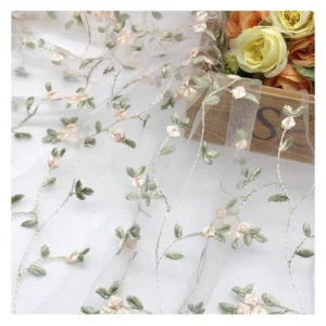 China Custom Embroidered Tulle Fabric Mesh Floral Embroidery Net Lace Fabric - 100% Polyester, 30 gsm, 140 CM, Mesh, Knitted...