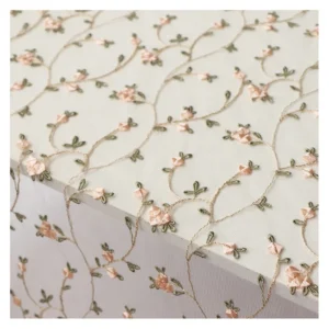 China Custom Embroidered Tulle Fabric Mesh Floral Embroidery Net Lace Fabric - 100% Polyester, 30 gsm, 140 CM, Mesh, Knitted...