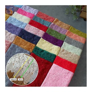 China Factory Design 42 Color Dyeing Knitted Mesh White Wedding Lace Fabric Eyelash Lace Fabric 44CM*300CM - 100% Polyester...